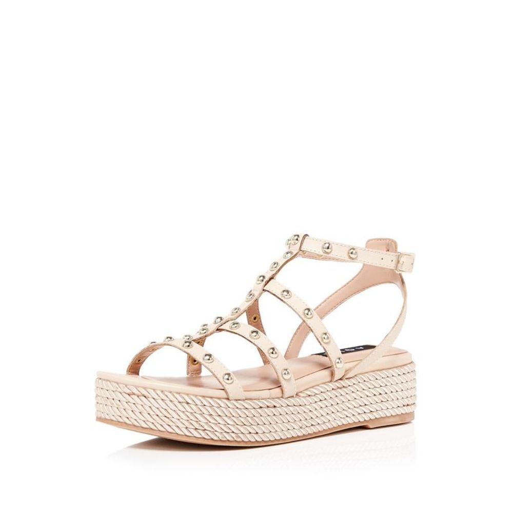 AQUA Womens Beige 1-1/2" Platform Kimm Toe Wedge Leather Gladiator Sandles 8 M